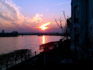 Sonnenuntergang überm Rhein an Schloss Engers - Copyright: Antje Plieg-Oemig